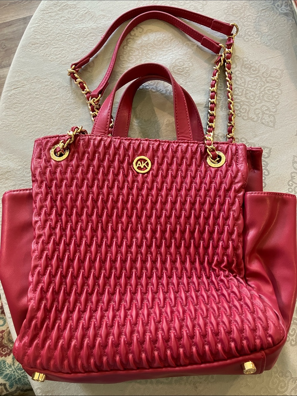 Anne Klein Quilted Pink Tote with Gold Chain Straps
